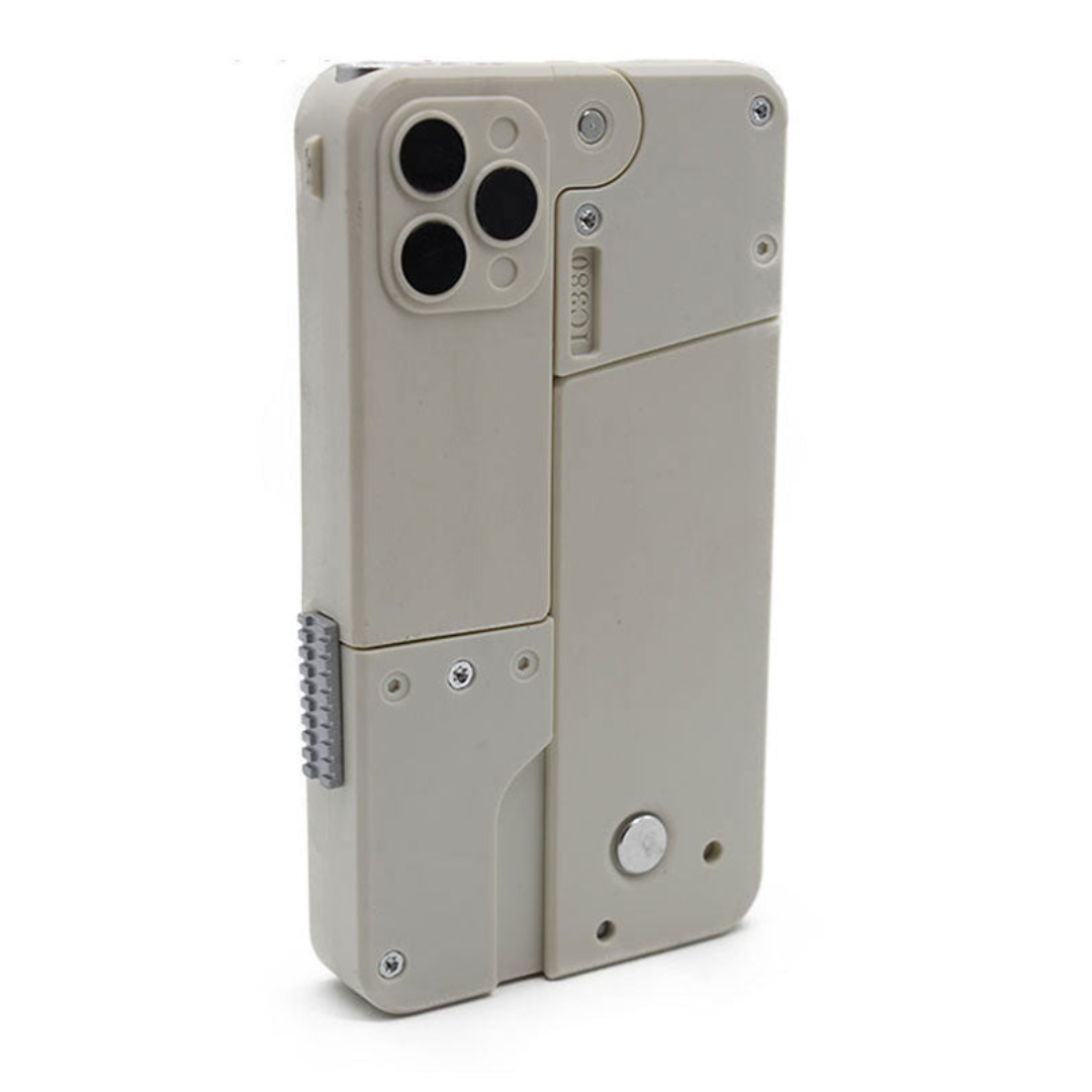 Phone style dart blaster in white color compact transforming toy that unfolds into a fun shooting game (Color: White)