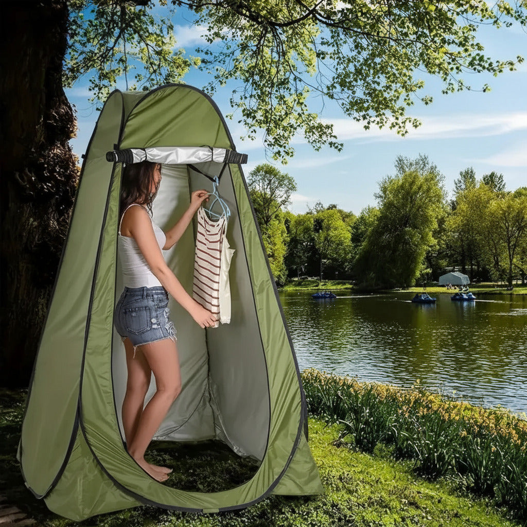 Pop up privacy tent for camping changing showering and outdoor portable personal space model shot