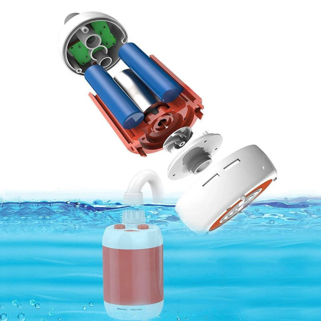 Portable camping shower with rechargeable battery and strong water flow for outdoor use depiction of inner parts