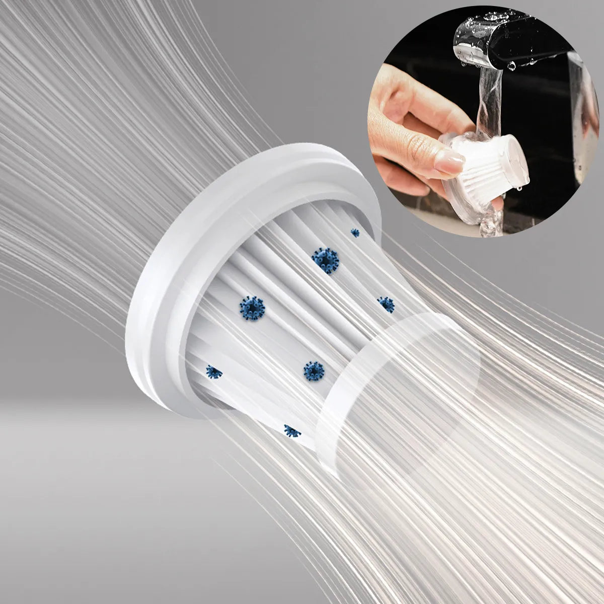 Portable car vacuum cleaner cordless handheld vacuum with strong suction and air duster depiction of washable filter