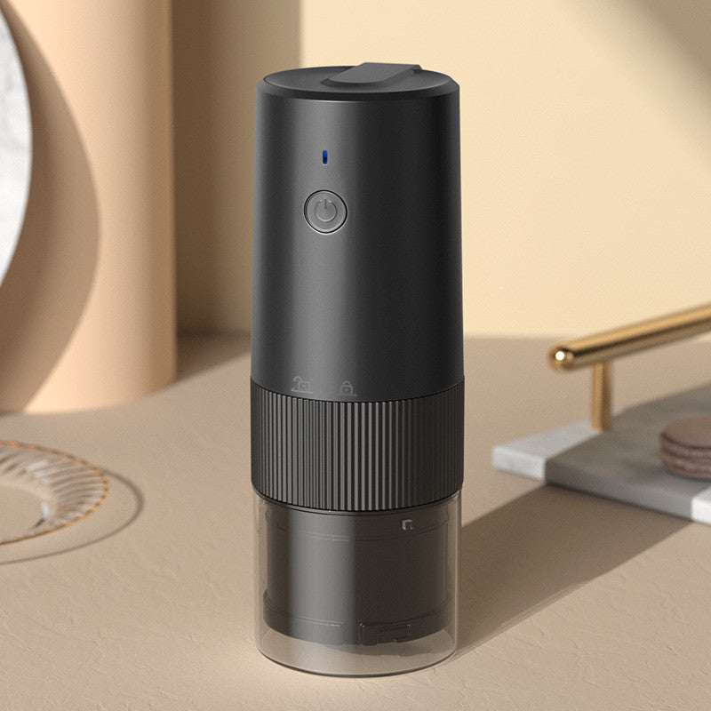 Portable coffee grinder in black color with compact cordless design for fresh coffee at home office or travel (Color: Black)