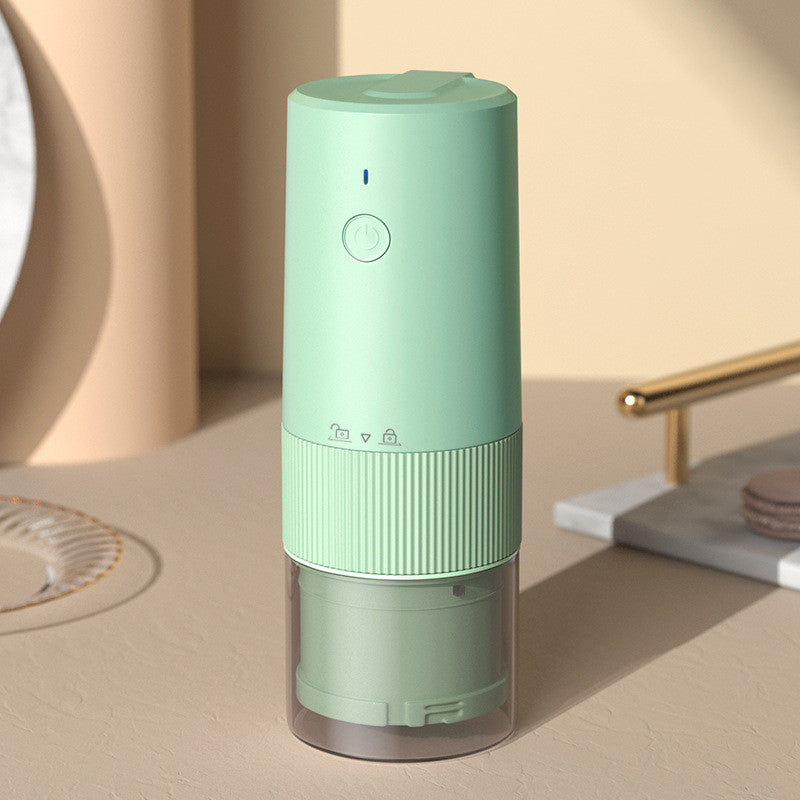 Portable coffee grinder in green color with compact cordless design for fresh coffee at home office or travel (Color: Green)