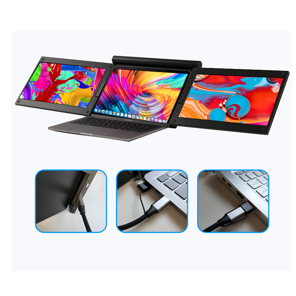 Portable dual screen laptop monitor extender with 14 inch display for multitasking and productivity depiction of plug and play