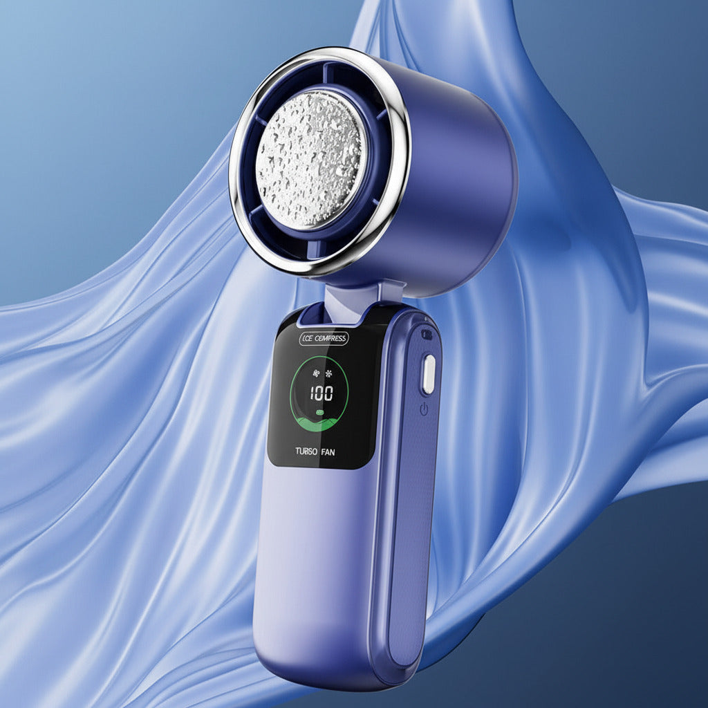 Portable foldable USB cooling fan in blue color with adjustable speeds and handheld design for outdoor use (Color: Blue)