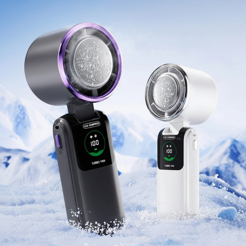 Portable foldable USB cooling fan with adjustable speeds and handheld design for outdoor use