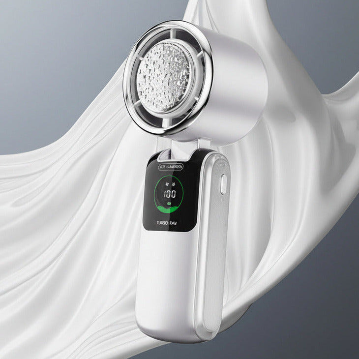 Portable foldable USB cooling fan in white color with adjustable speeds and handheld design for outdoor use (Color: White)