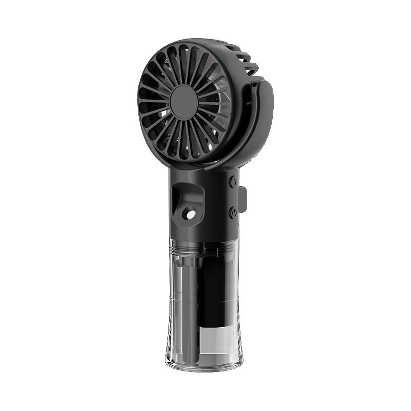 Portable handheld mist spray fan in black color with water tank and 4-speed cooling for outdoor summer use (Color: Black)