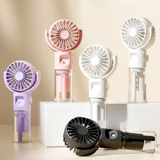 Portable handheld mist spray fan with water tank and 4-speed cooling for outdoor summer use