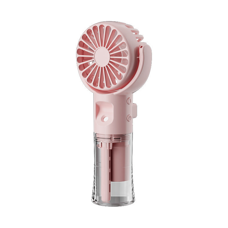 Portable handheld mist spray fan in pink color with water tank and 4-speed cooling for outdoor summer use (Color: Pink)