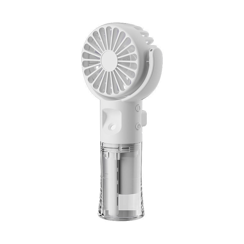 Portable handheld mist spray fan in white color with water tank and 4-speed cooling for outdoor summer use (Color: White)
