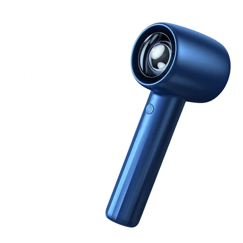Portable handheld turbo fan with three speed settings designed for powerful personal cooling on the go in blue color (Color: Blue)
