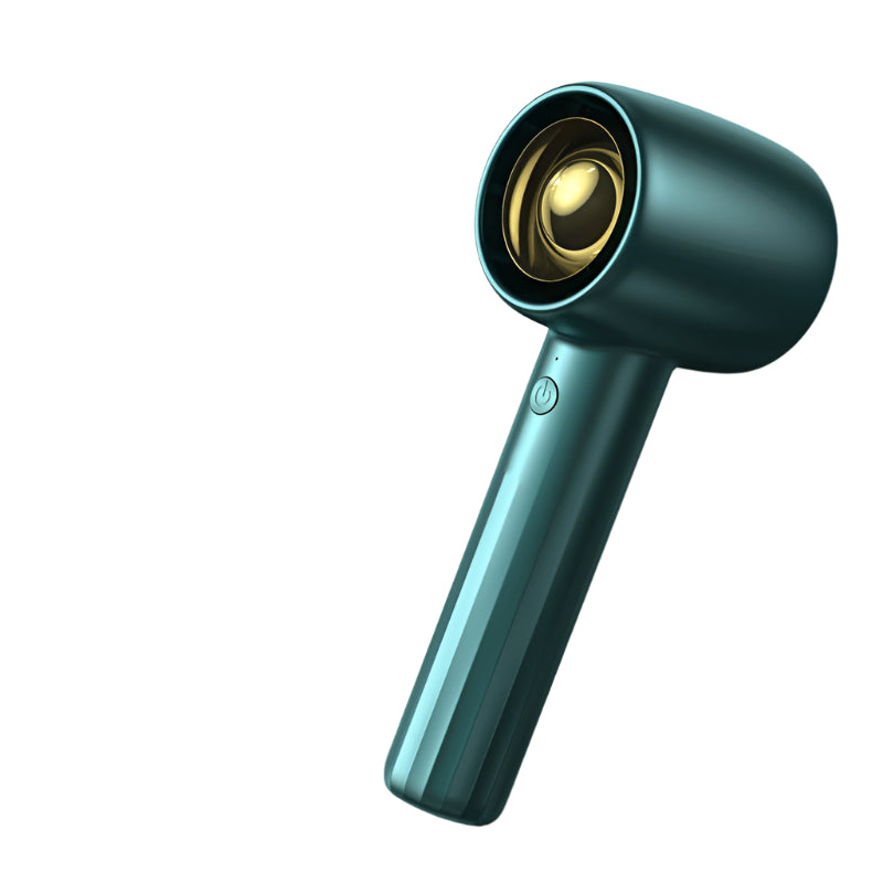 Portable handheld turbo fan with three speed settings designed for powerful personal cooling on the go in green color (Color: Green)