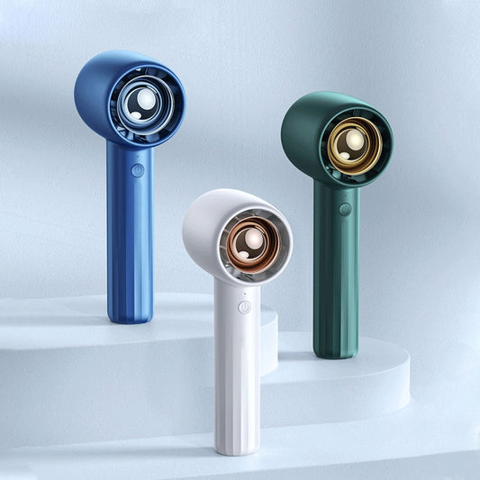 Portable handheld turbo fan with three speed settings designed for powerful personal cooling on the go in various colors