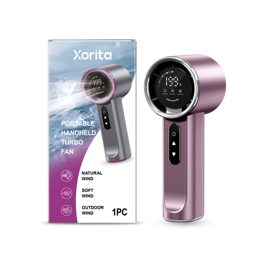 Portable handheld turbo fan in purple color designed to deliver powerful airflow for personal cooling indoors and outdoors (Color: Purple)