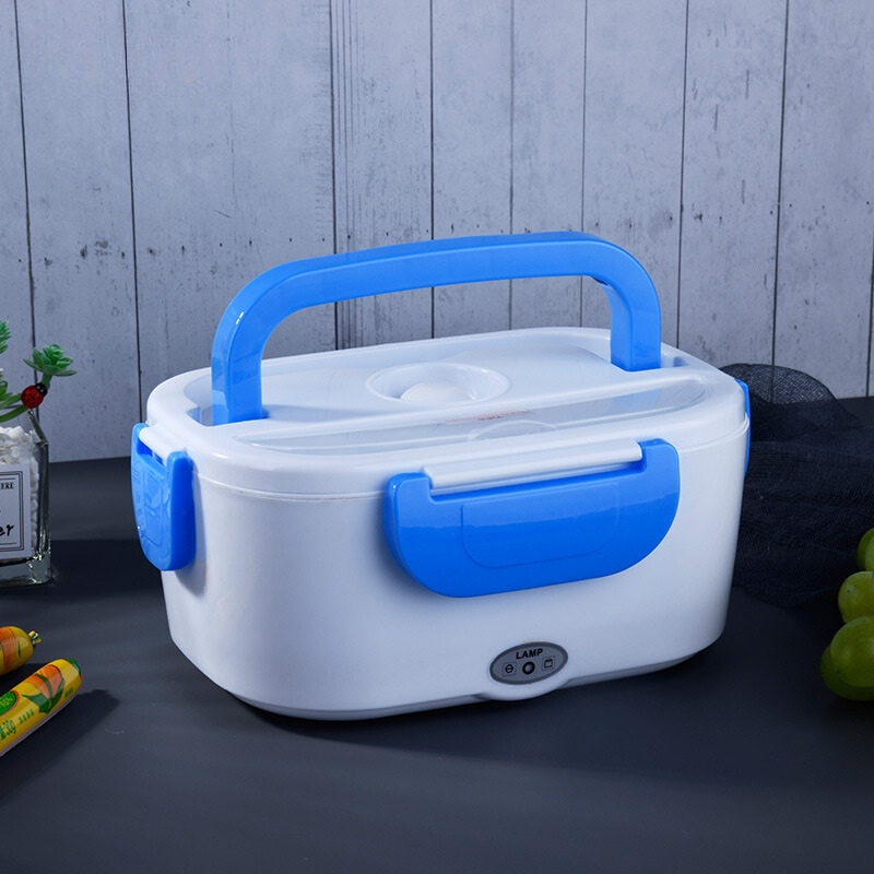 Portable heated lunch box in blue color with car and home adapters for warming meals on the go (Color: Blue)