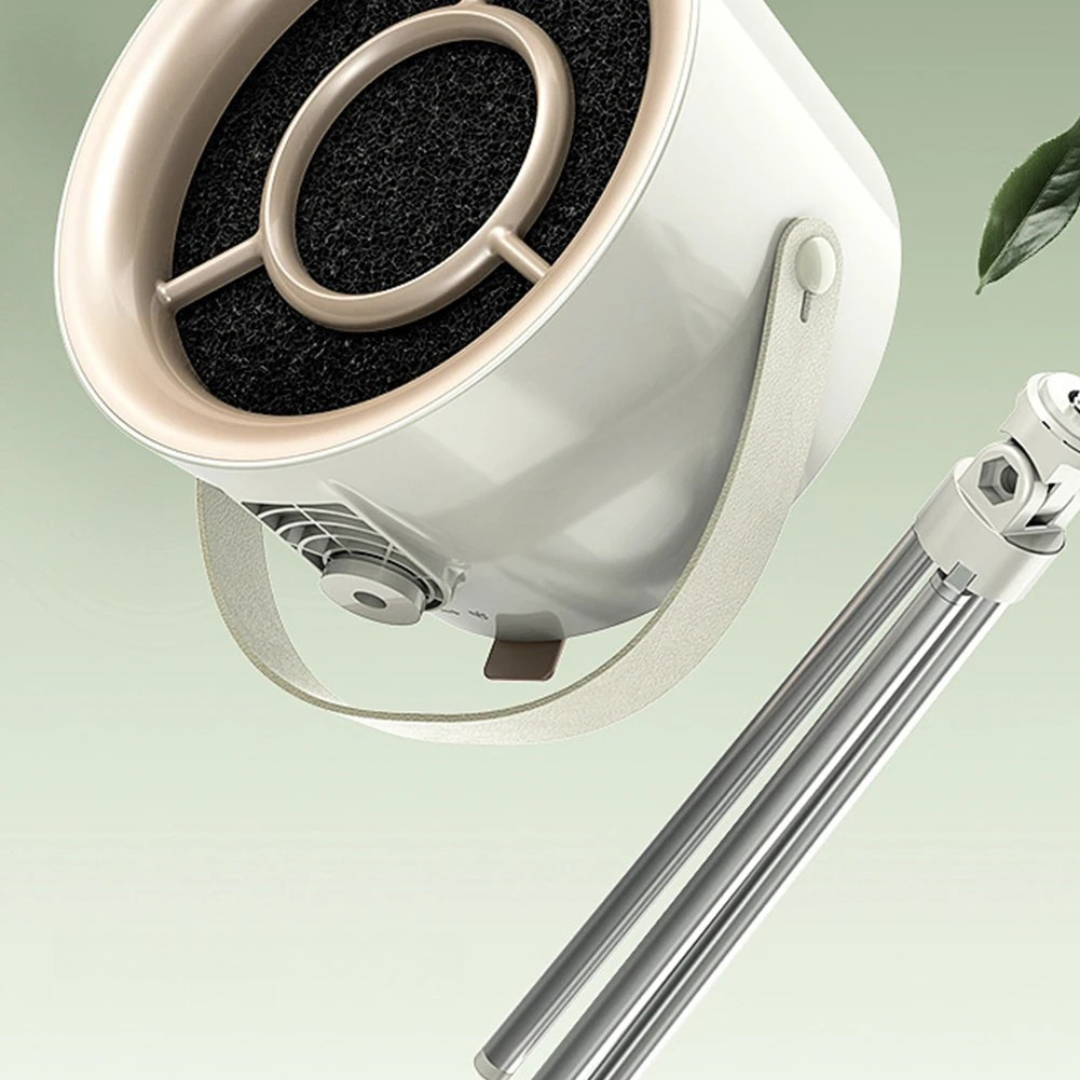 Portable kitchen smoke and odor extractor with charcoal filter and adjustable fan speeds depiction of detachable design