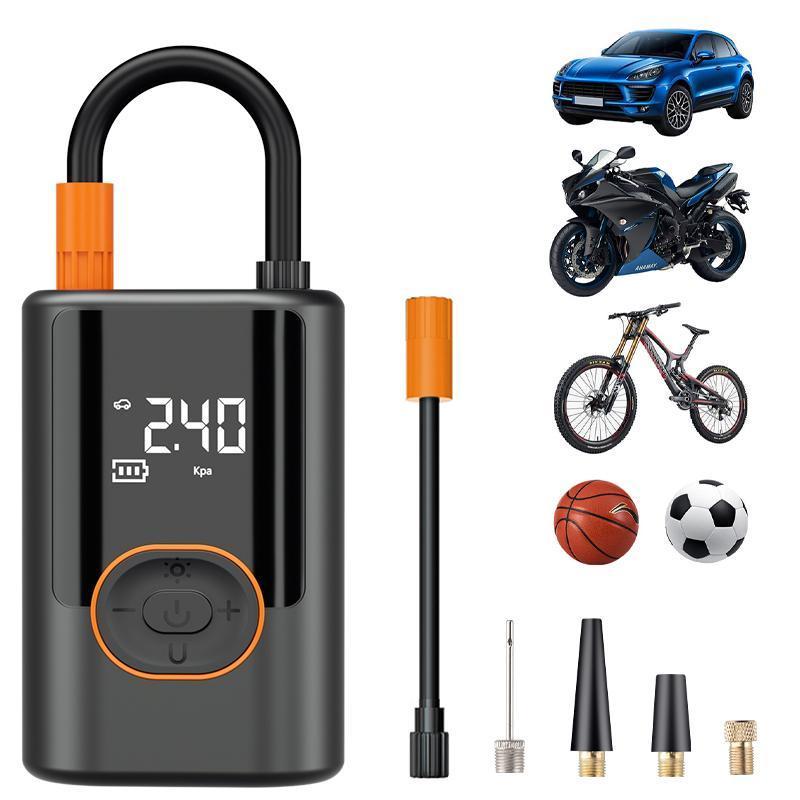Portable tire inflator with preset modes and power bank function for car bike and ball inflation