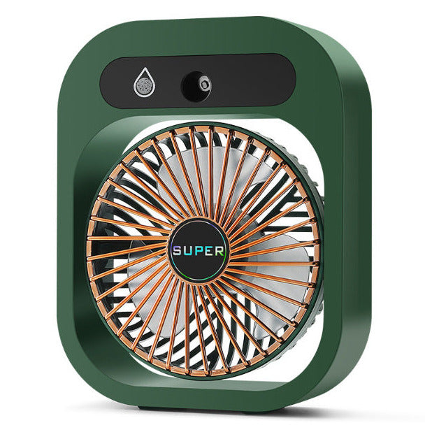 Portable USB desk misting fan in green color with water spray cooling and 3-speed airflow for home or office (Color: Green)