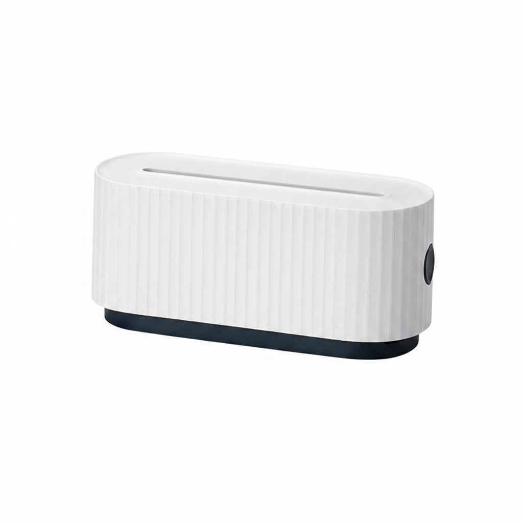 Power strip cable storage box in white color with hidden wire management design for cleaner desk and home organization (Color: White)