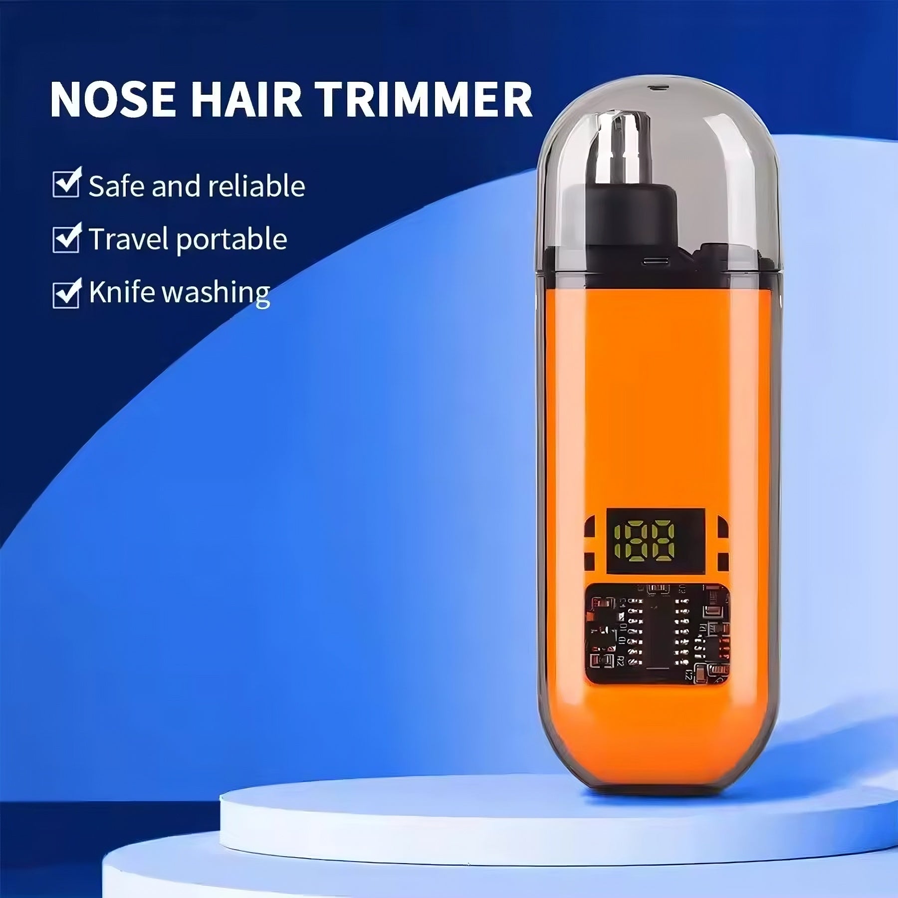 Precision grooming trimmer for nose ear and eyebrow trimming with cordless rechargeable design depiction of features