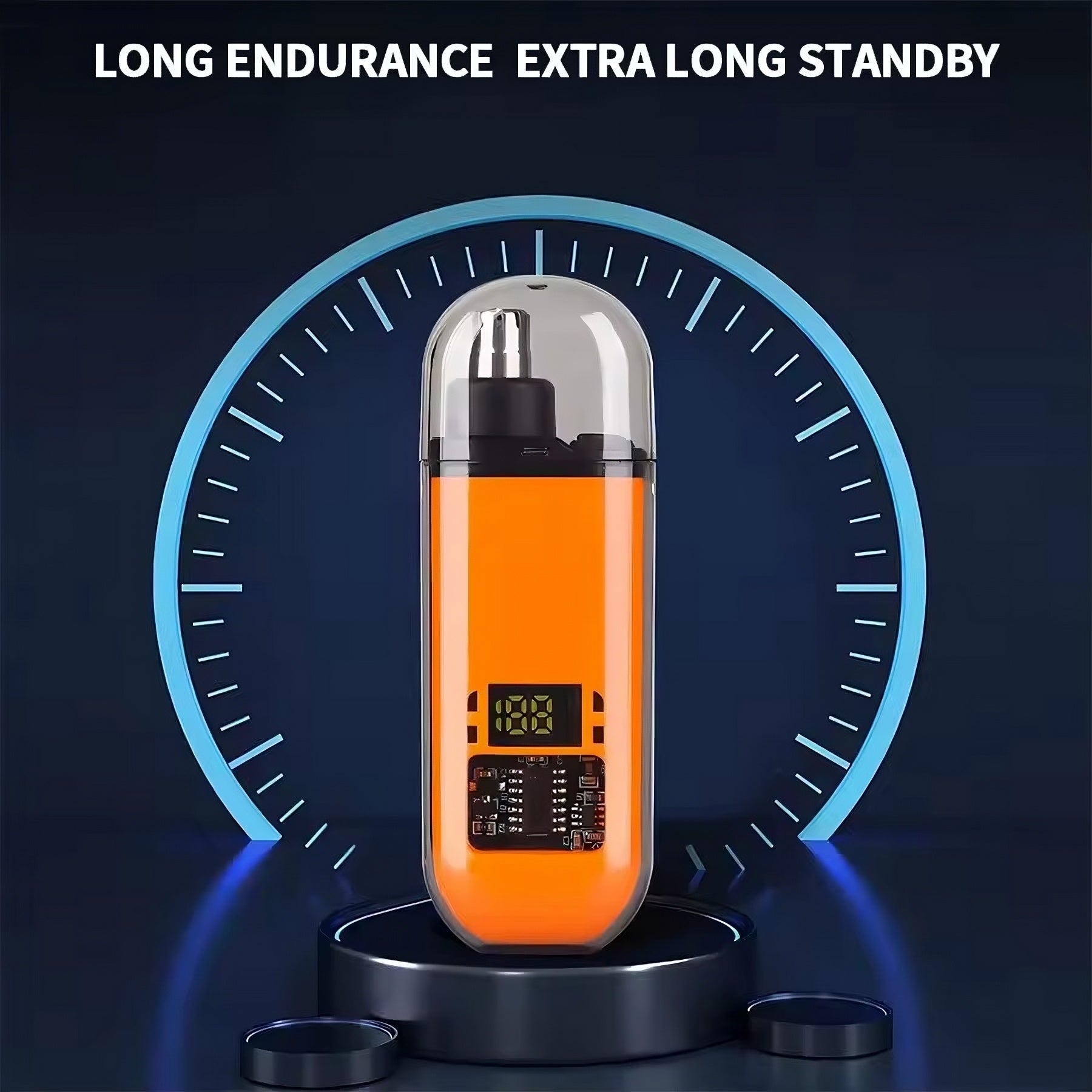 Precision grooming trimmer for nose ear and eyebrow trimming with cordless rechargeable design depiction of long endurance
