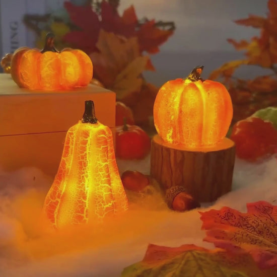 Halloween LED pumpkin light decoration with glowing candle-style illumination for festive home or porch decor video