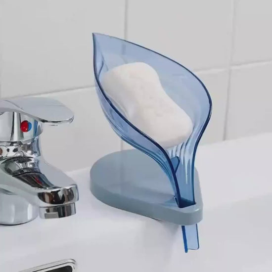 Suction cup sink soap and sponge holder with drain design for organizing kitchen cleaning tools video
