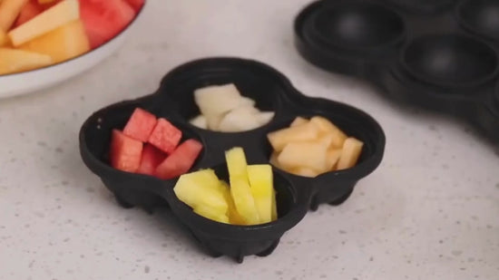 Six cell ice sphere ball tray demonstration video of fruit ice balls