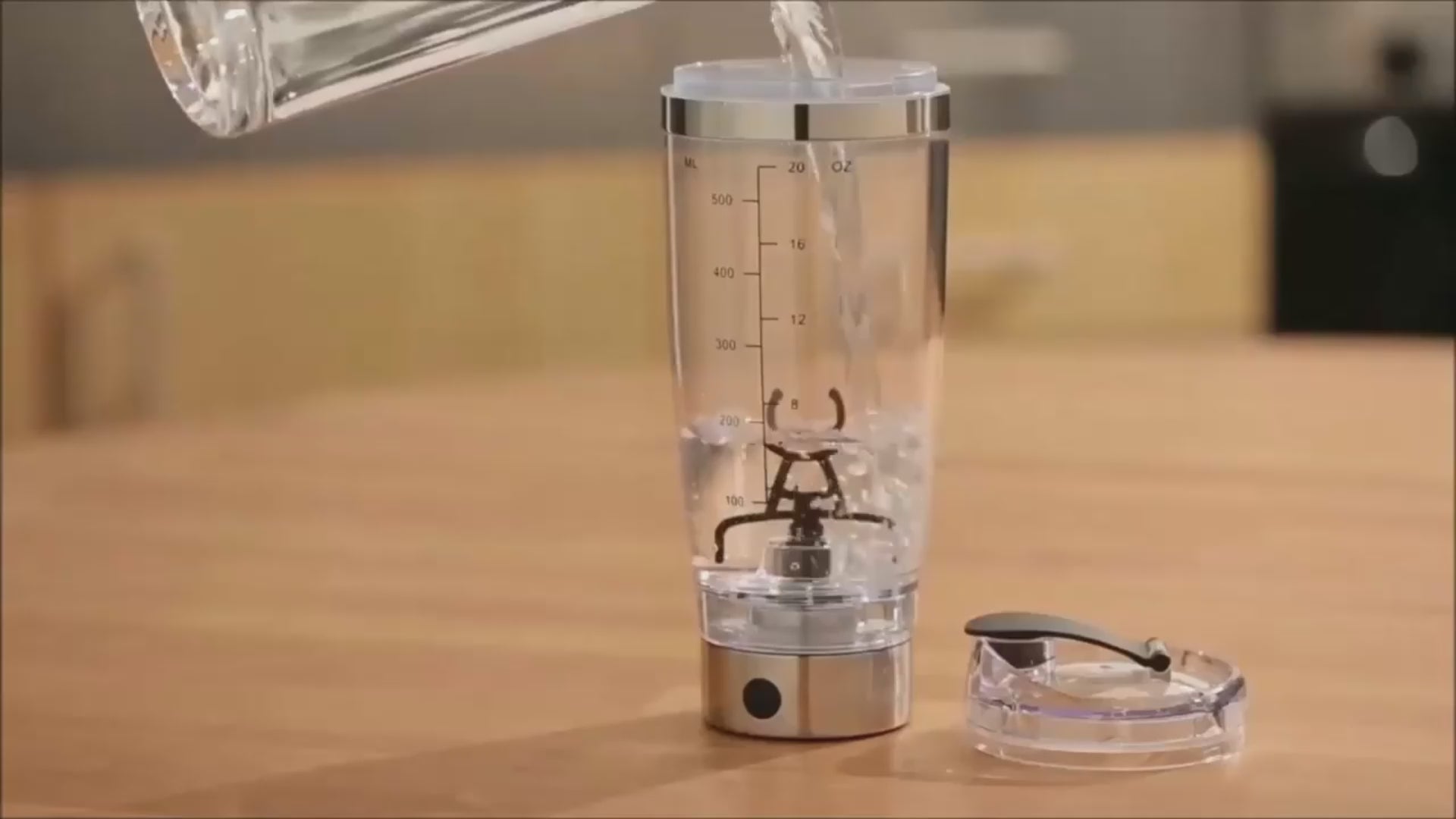 Electric protein shake mixer bottle designed to blend protein powders and drinks smoothly with one-touch operation video