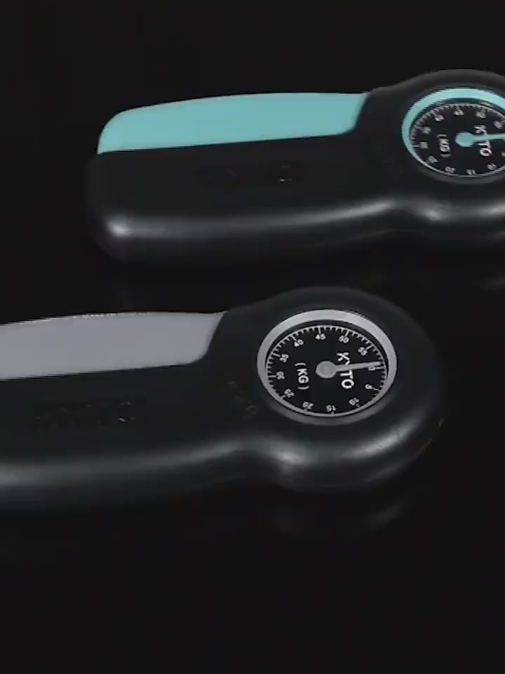 Hand grip strength dynamometer with analog pointer gauge used to measure grip force and hand strength video