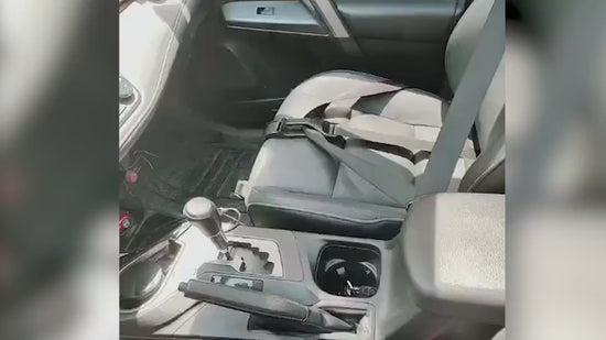 Adjustable car seat belt comforter for pregnancy designed to help position the seat belt comfortably away from the belly while driving depiction of use video