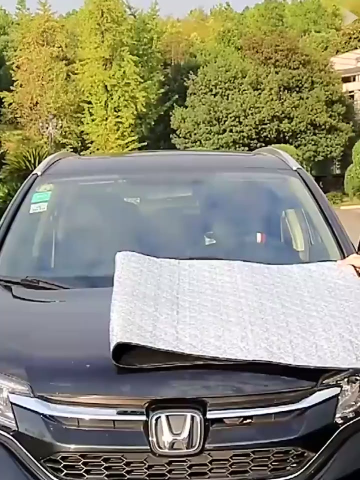 Silver car windshield snow and sun protection cover for frost, ice, dust, and UV protection video