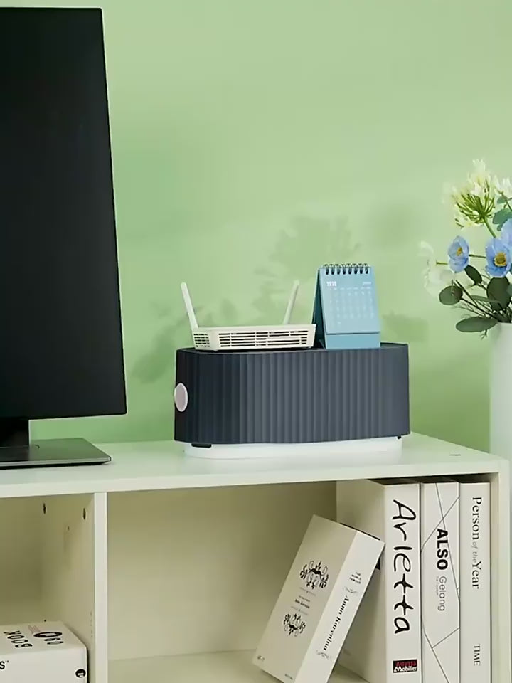 Power strip cable storage box with hidden wire management design for cleaner desk and home organization video