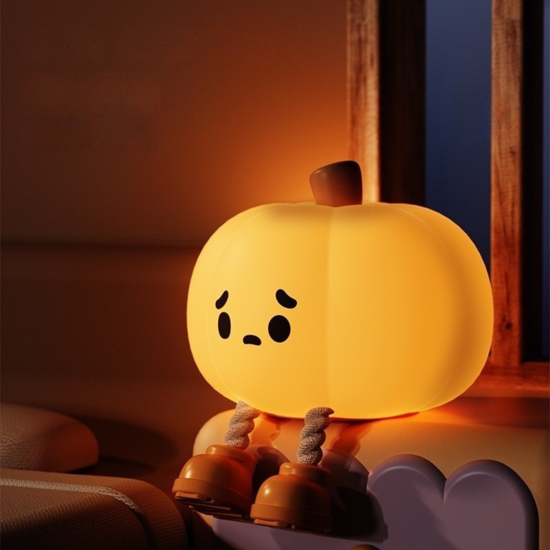 Pumpkin ambiance night light with soft silicone design and warm halloween ambient glow