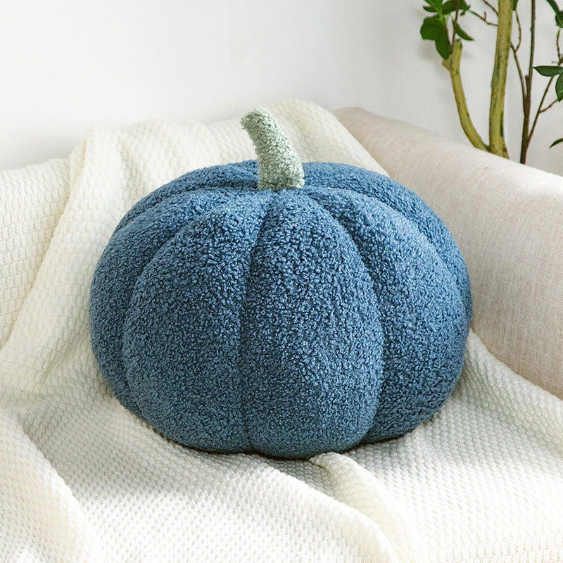 Pumpkin plush pillow in blue color with soft teddy velvet fabric for cozy seasonal home decor (Color: Blue)