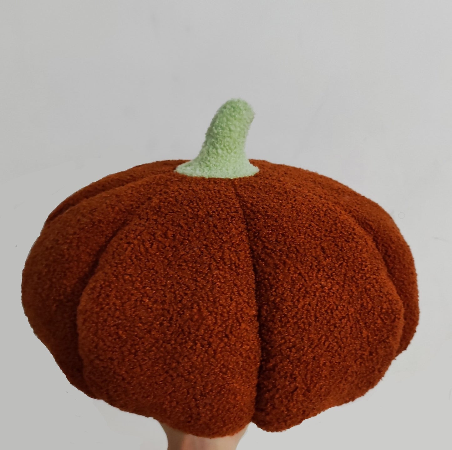 Pumpkin plush pillow in brown color with soft teddy velvet fabric for cozy seasonal home decor (Color: Brown)