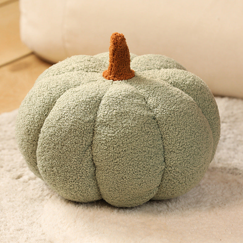 Pumpkin plush pillow in light green color with soft teddy velvet fabric for cozy seasonal home decor (Color: Light Green)