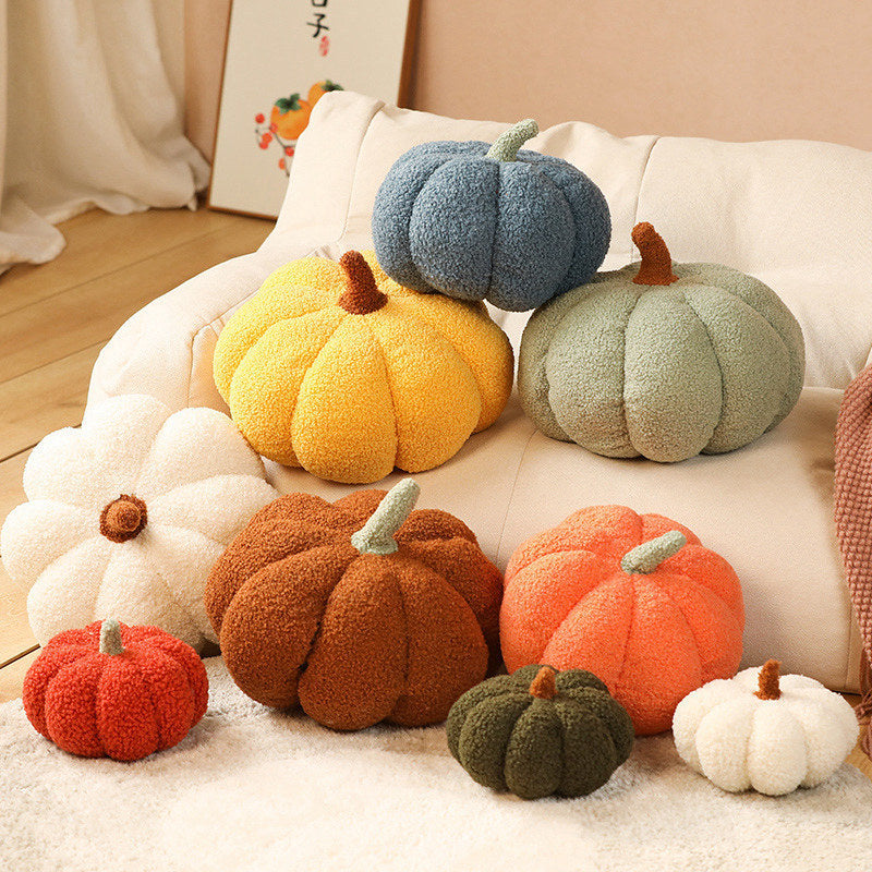 Pumpkin plush pillow with soft teddy velvet fabric for cozy seasonal home decor