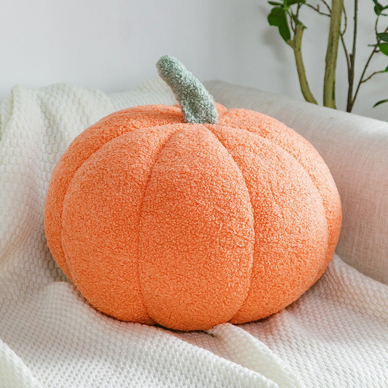 Pumpkin plush pillow in orange color with soft teddy velvet fabric for cozy seasonal home decor (Color: Orange)