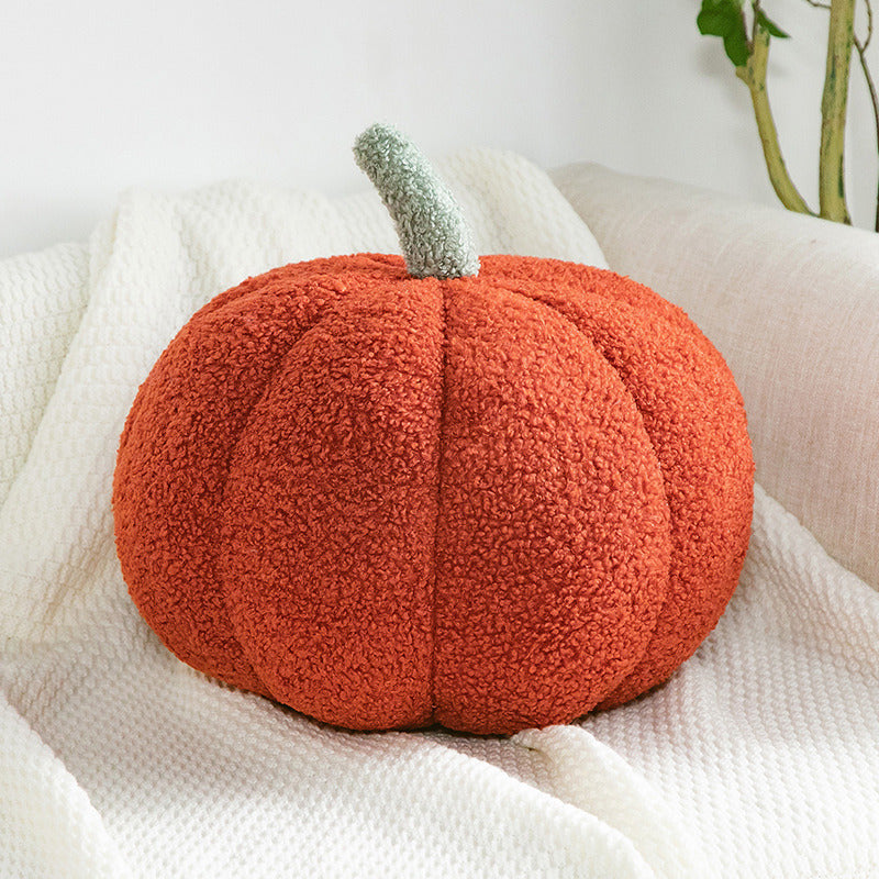 Pumpkin plush pillow in red color with soft teddy velvet fabric for cozy seasonal home decor (Color: Red)