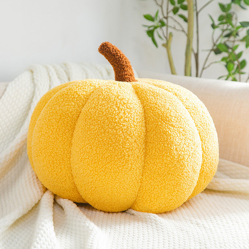 Pumpkin plush pillow in yellow color with soft teddy velvet fabric for cozy seasonal home decor (Color: Yellow)