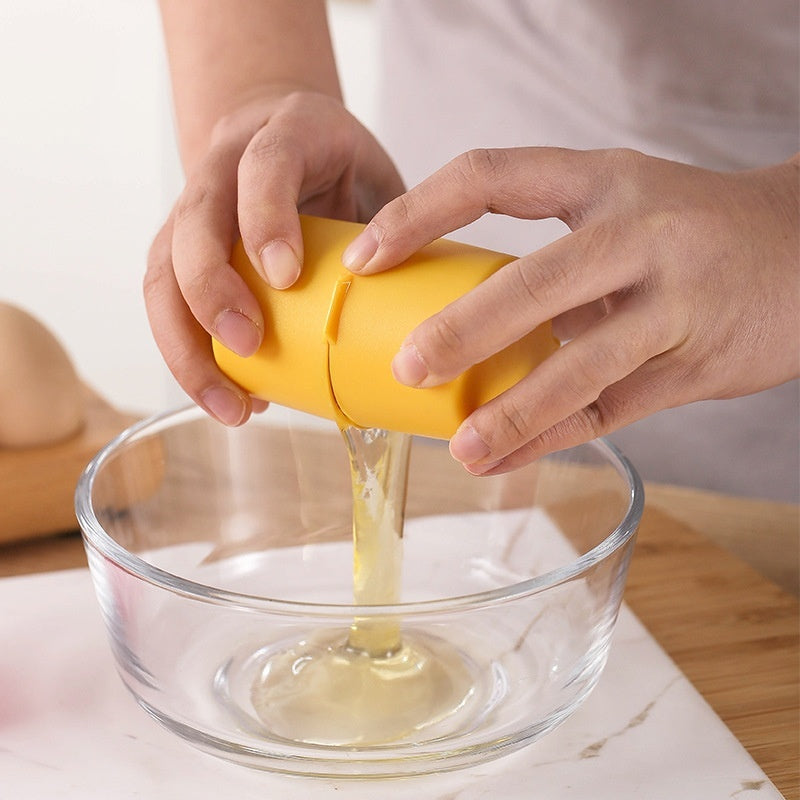 Quick and easy egg shell opener with stainless steel design for clean mess free egg cracking and separation depiction of use