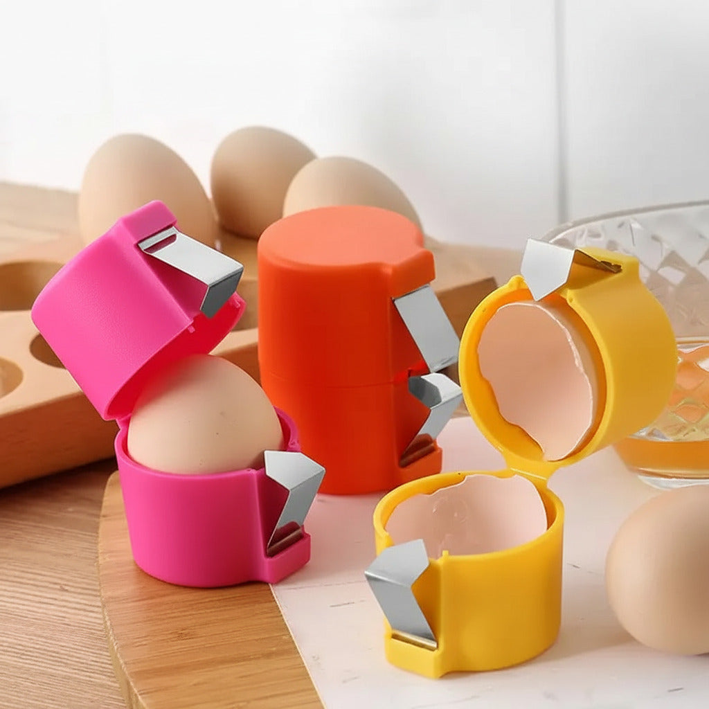Quick and easy egg shell opener with stainless steel design for clean mess free egg cracking and separation trio