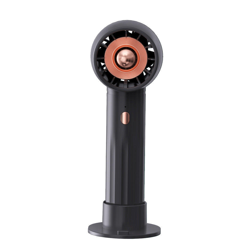 Quiet portable turbo fan with built-in stand designed for silent personal cooling on desks or handheld use in black color (Color: Black)