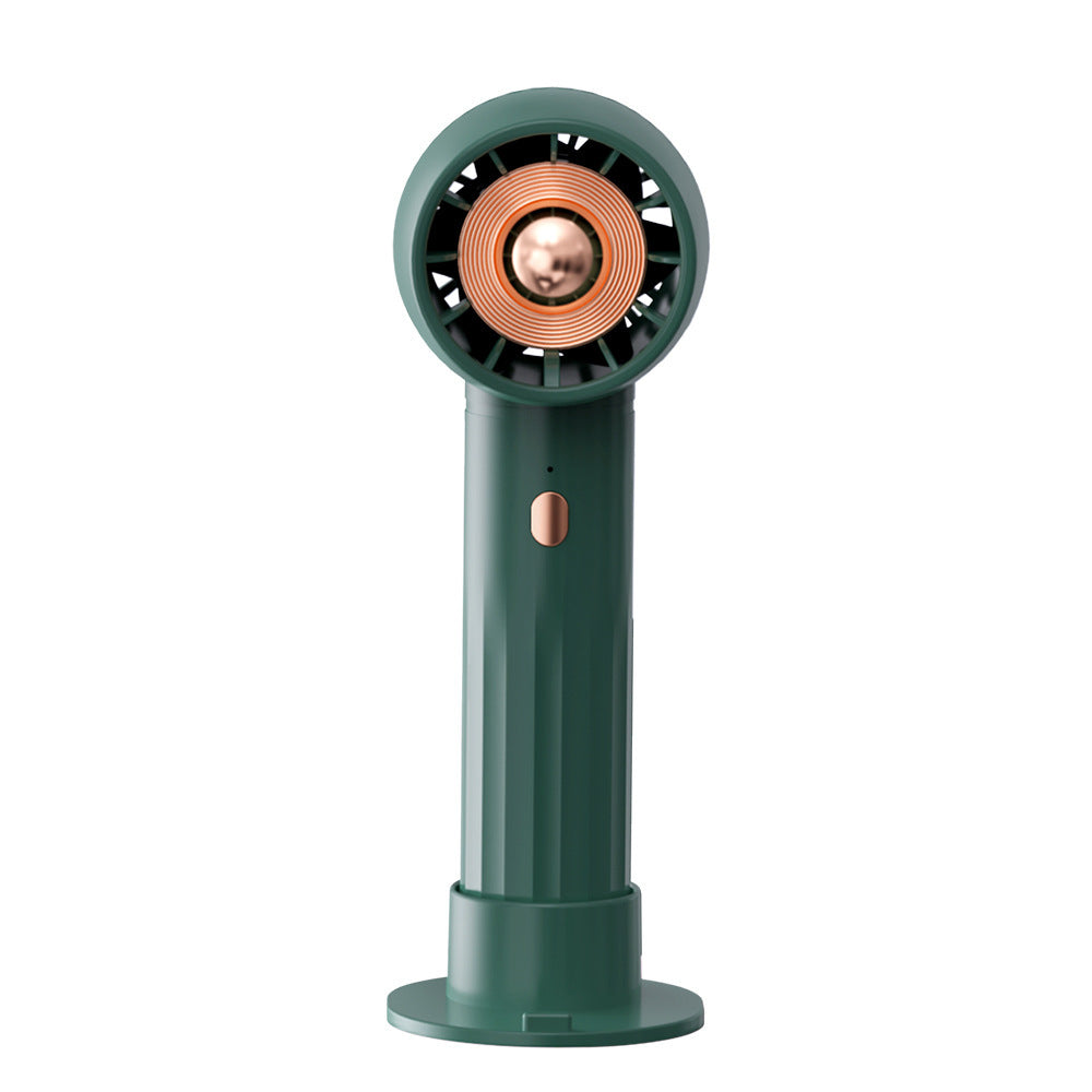 Quiet portable turbo fan with built-in stand designed for silent personal cooling on desks or handheld use in green color (Color: Green)