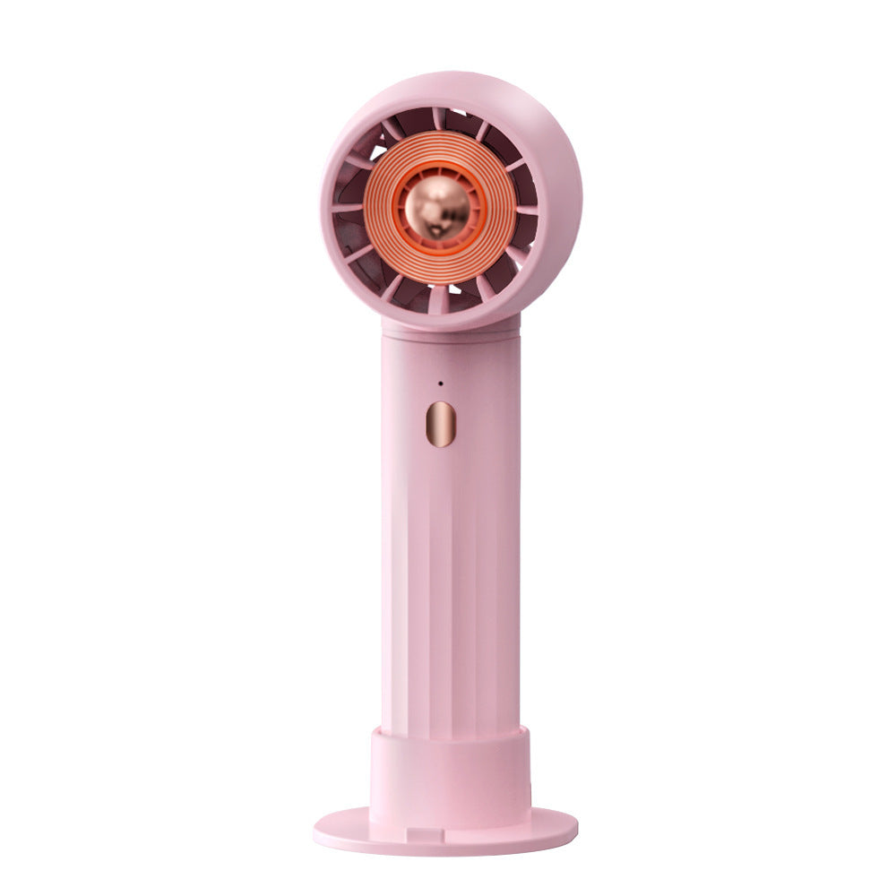 Quiet portable turbo fan with built-in stand designed for silent personal cooling on desks or handheld use in pink color (Color: Pink)