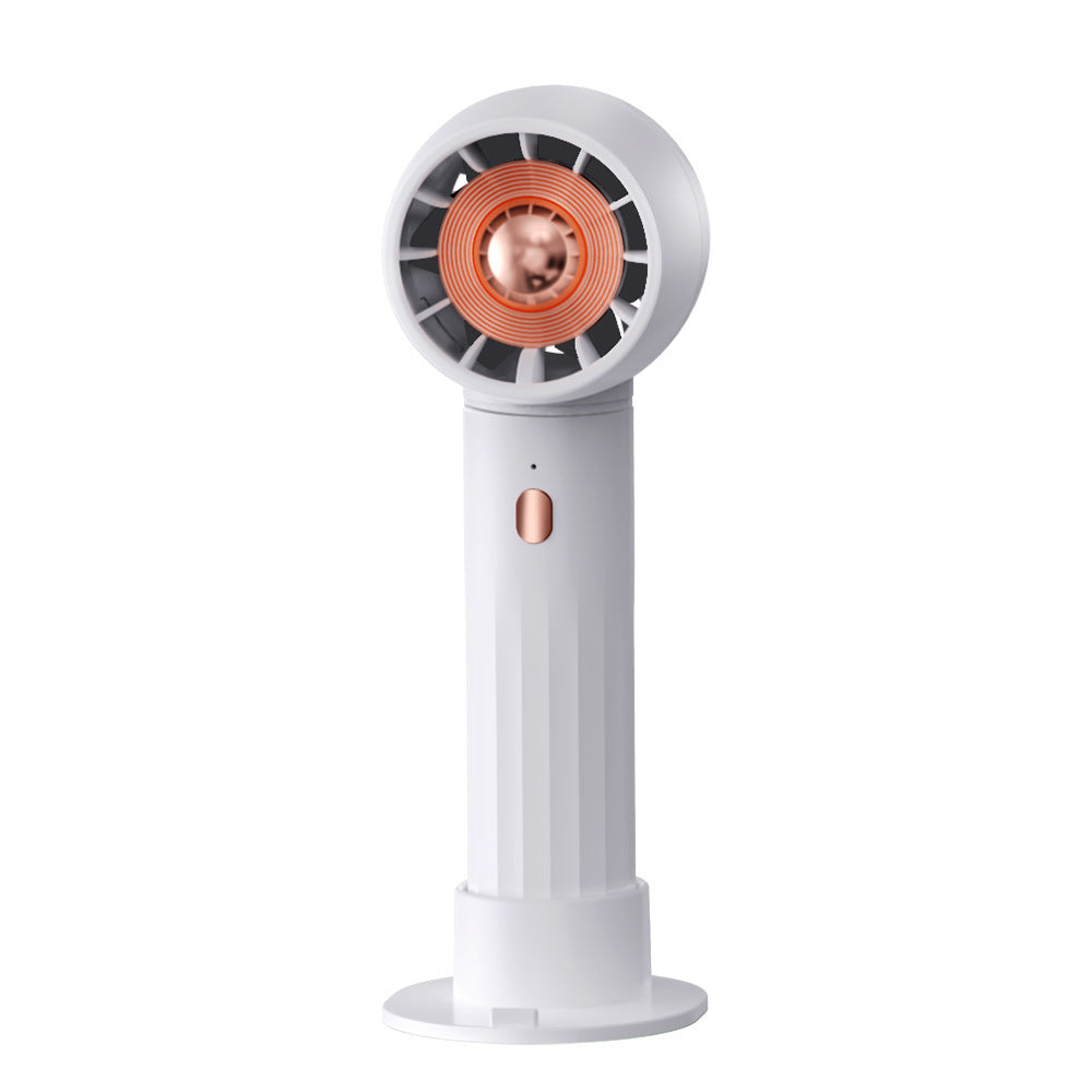 Quiet portable turbo fan with built-in stand designed for silent personal cooling on desks or handheld use in white color (Color: White)