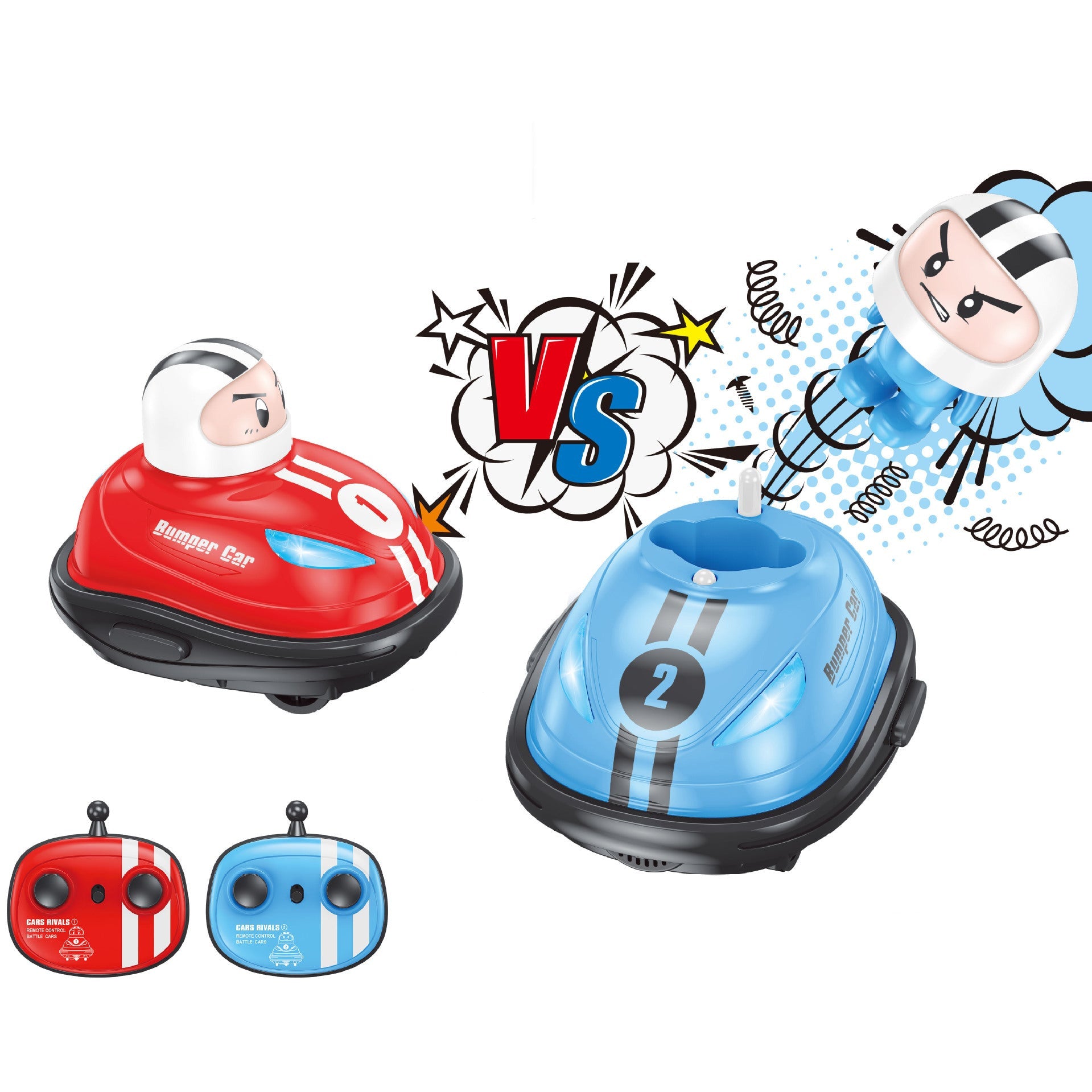 RC battle bumper cars set with remote control pop up drivers and led lights for kids depiction of play