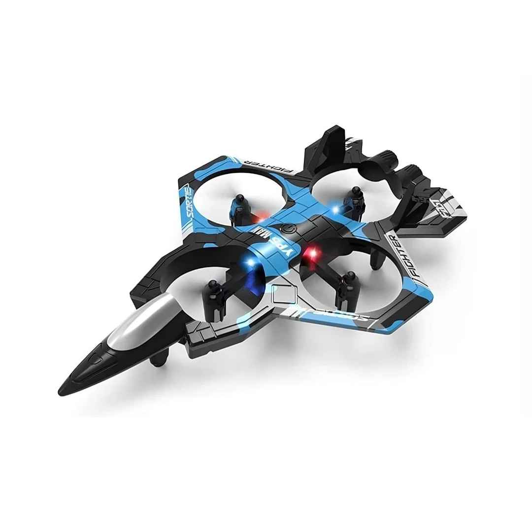 Remote control foam fighter drone in blue color with led lights and auto hover for kids and beginners (Color: Blue)
