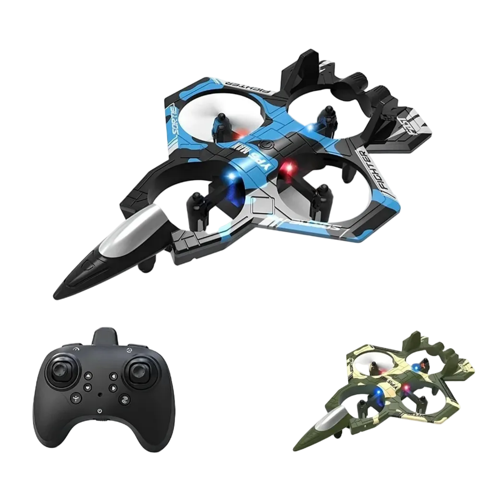 Remote control foam fighter drone with led lights and auto hover for kids and beginners